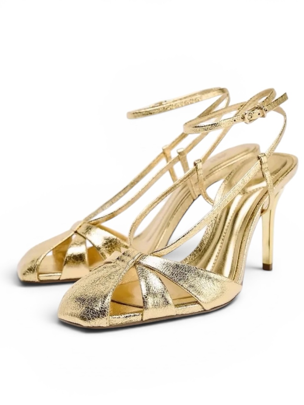 Zara Gold Strappy Metallic Heeled Sandals